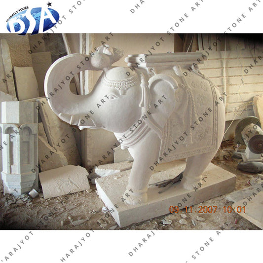 Natural Marble Carving Beige Marble Elephant Statue