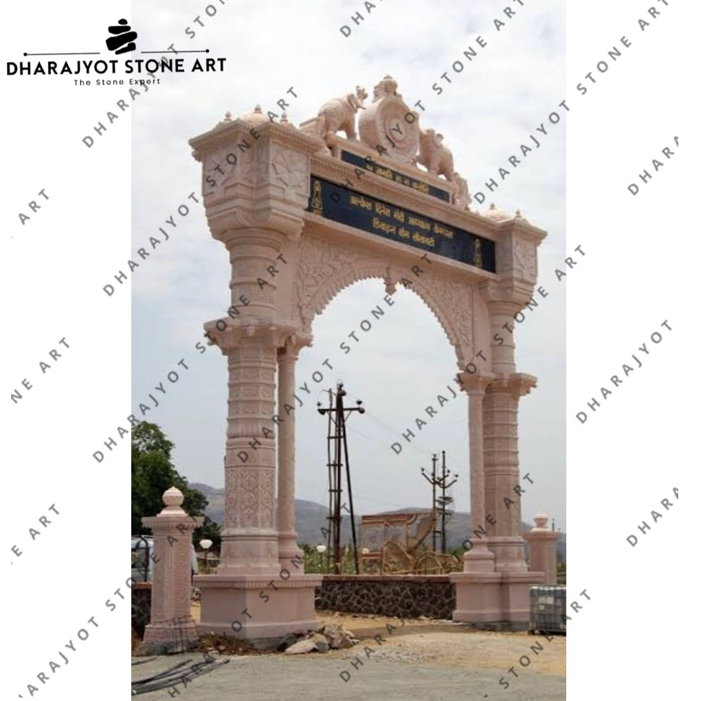 Traditional Indian Heritage Hand-Carved Stone Entrance Gate