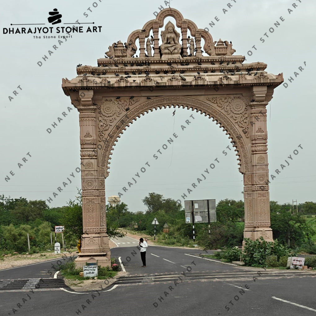 Royal Heritage Custom Carved Stone Temple Entrance Gate