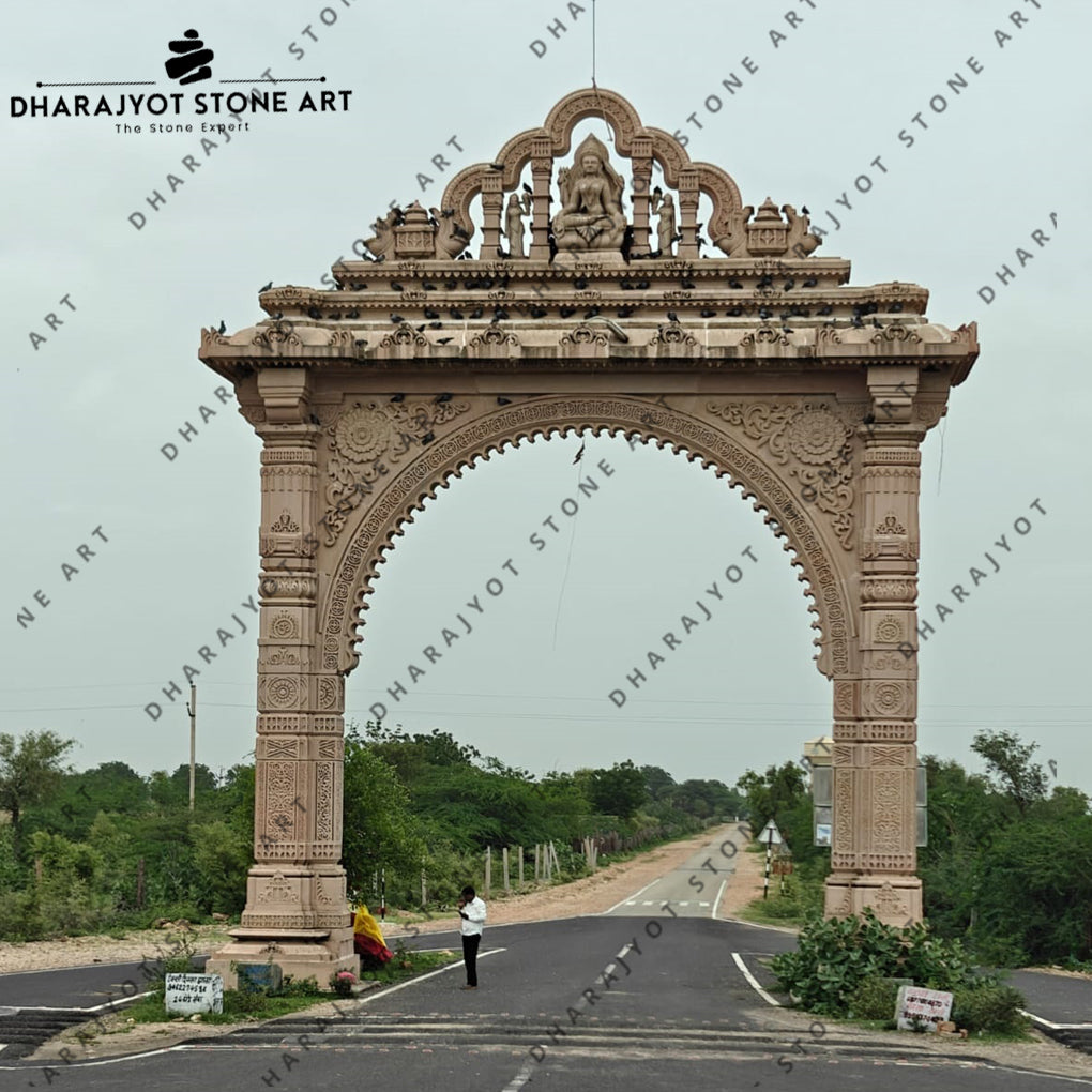 Royal Heritage Custom Carved Stone Temple Entrance Gate