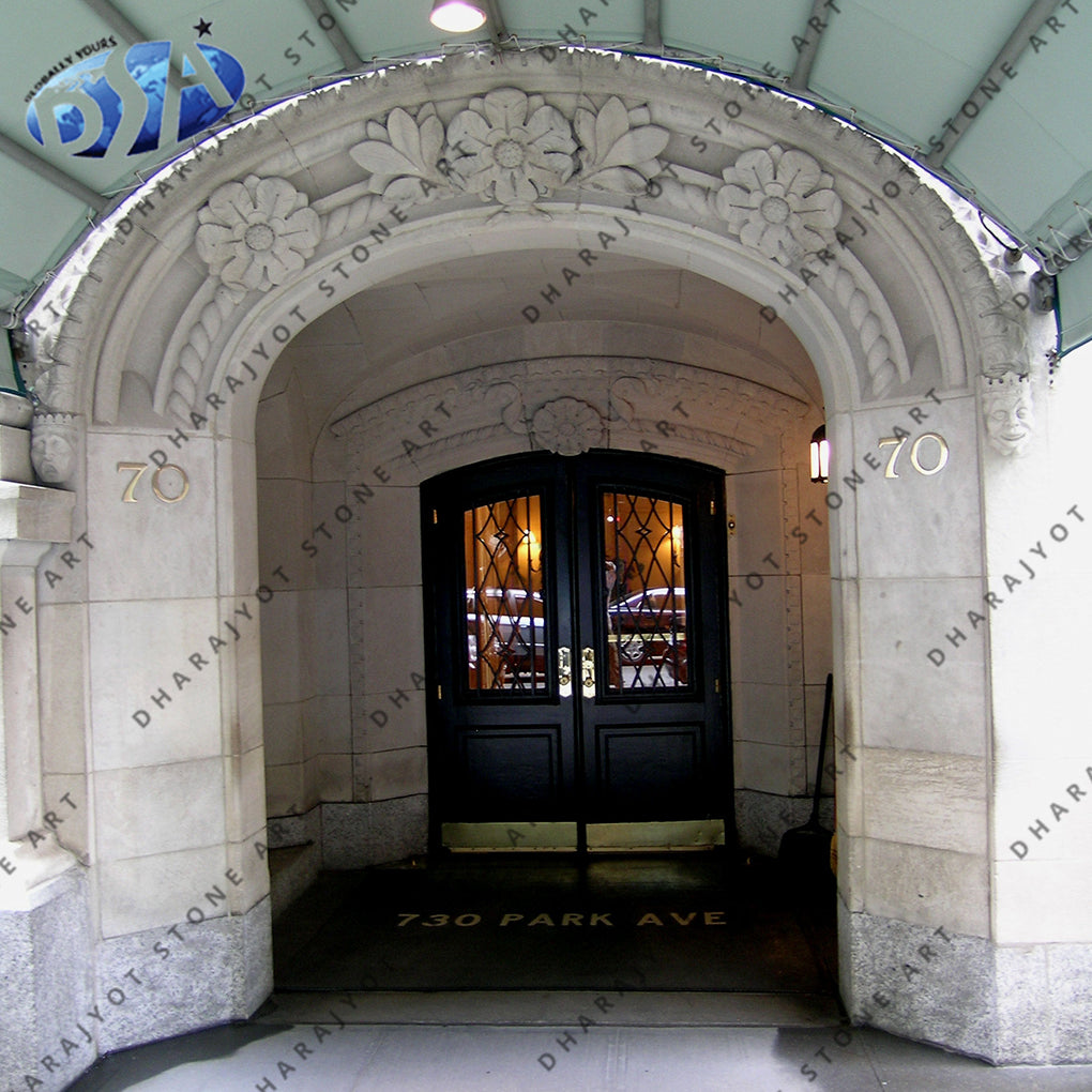 White Marble Hand Carved Door Surrounding Entrance Gate