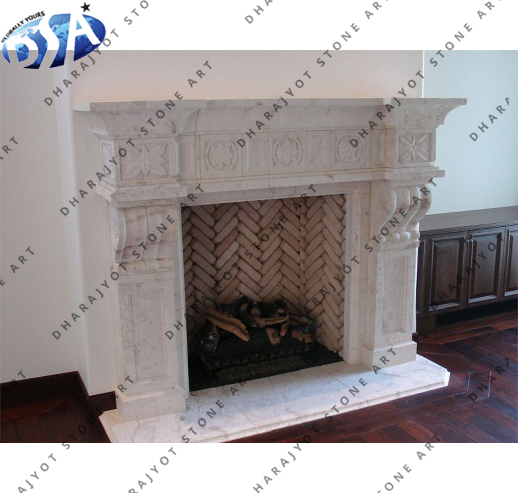 Riviera Beige Marble Fireplace Mantel