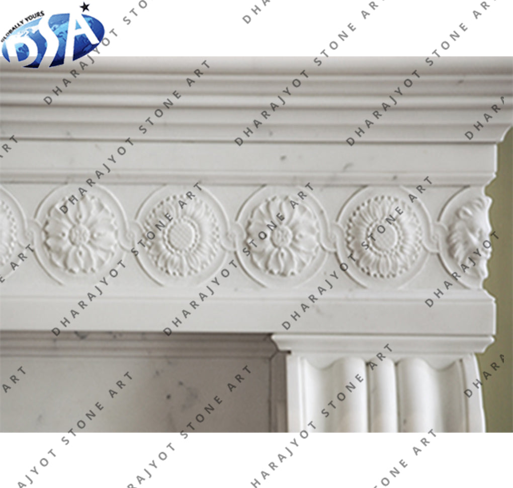 Pure White Marble Hand Carved Fireplace