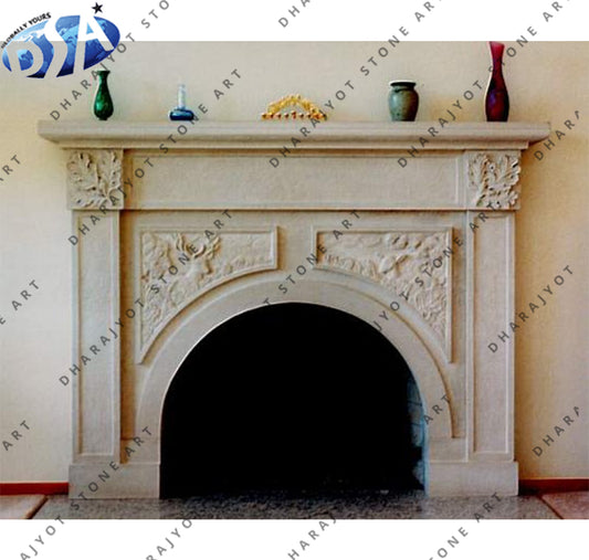 Indoor White Stone Fireplace Mantel