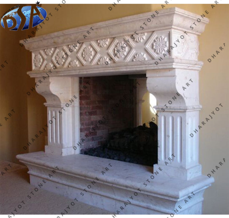 Beige Marble Fireplace Mantel Surround