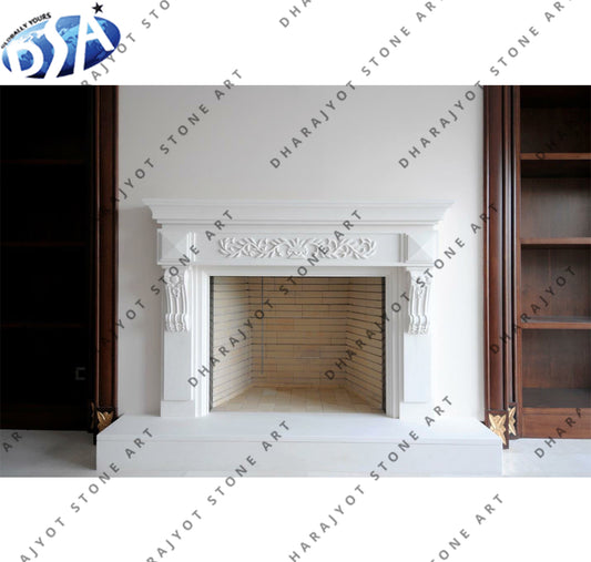 European Style Carved White Marble Fireplace