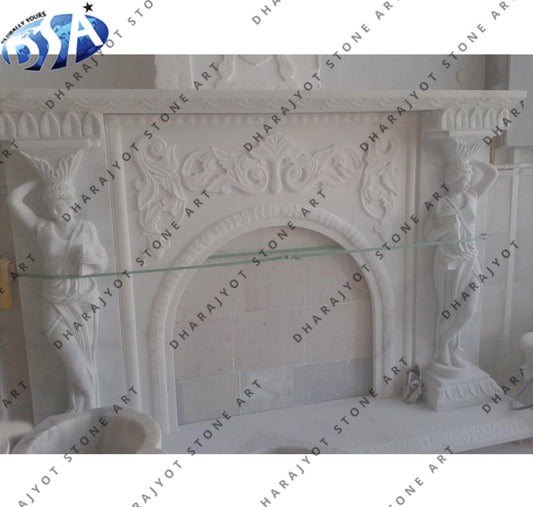 Hand Carved French White Marble Fireplace