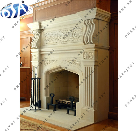Indoor Customized Hand Made Modern Stone Fireplace