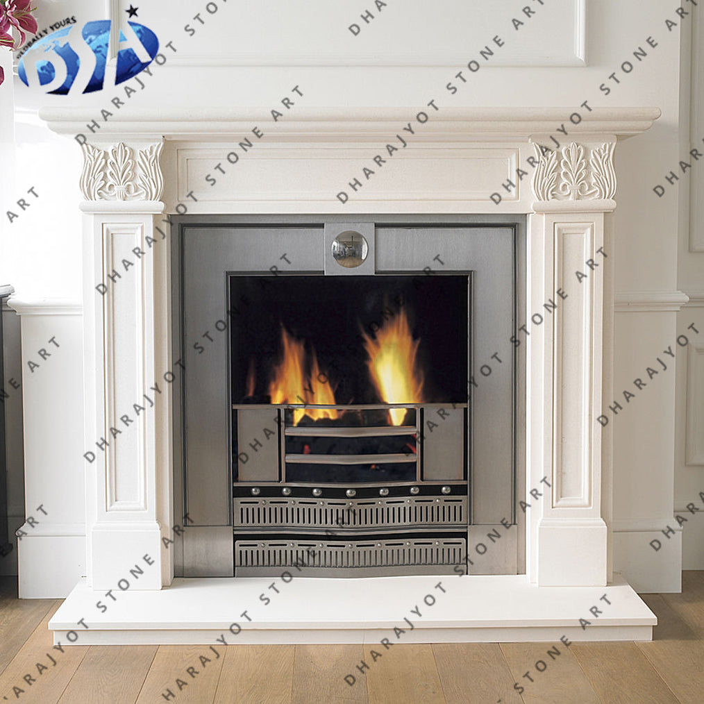 Freestanding Carving White Marble Fireplace