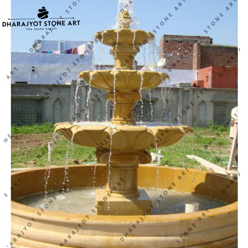 Outdoor Natural 3 tiers Beige Marble Waterfall Stone Fountain