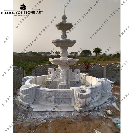 Outdoor Garden Natural White Stone Carvings Antique Waterfall Fountain