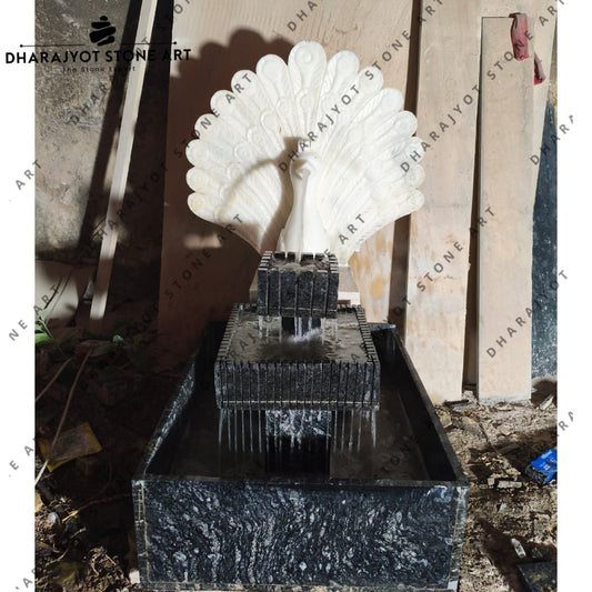 Hand Carved Outdoor Garden Decor White Marble Peacock Sculpture Fountain