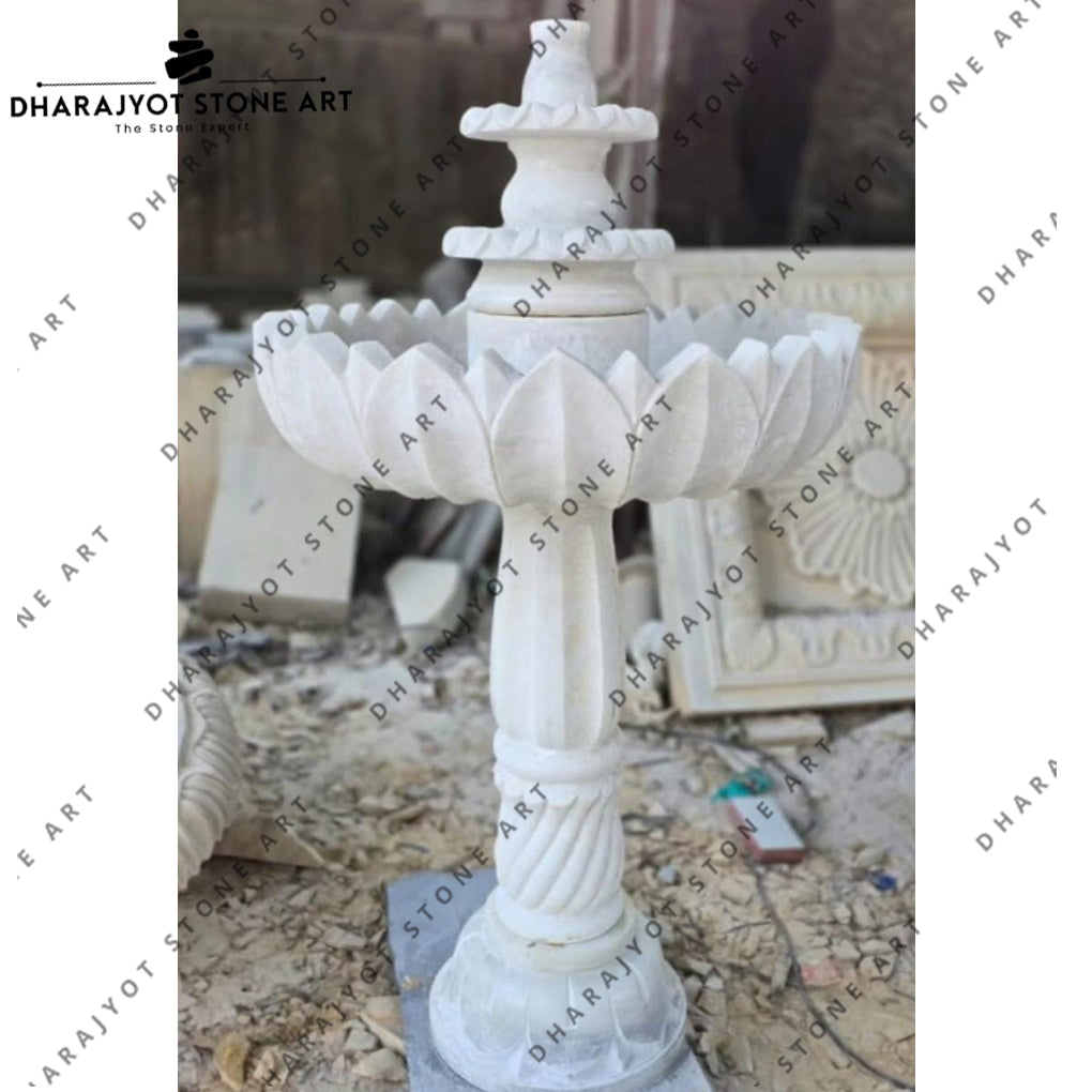 Decorative Hand-Carved Natural White Marble Lotus Water Fountain