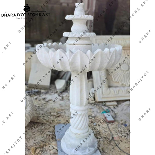 Decorative Hand-Carved Natural White Marble Lotus Water Fountain