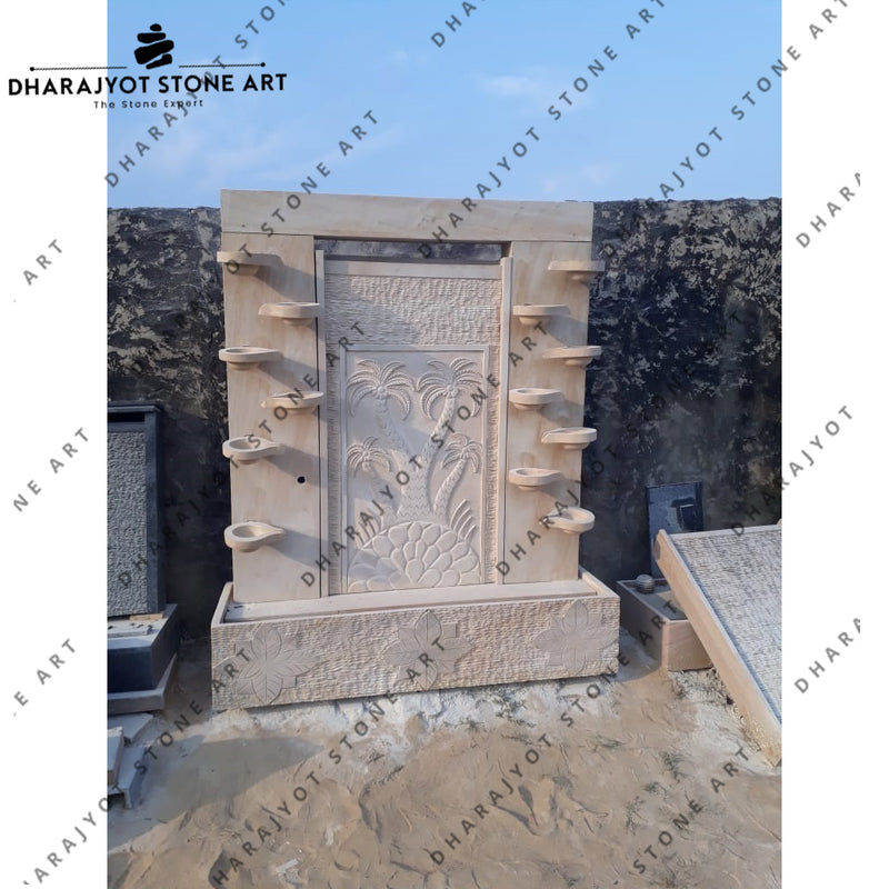 Elegant Palm Tree Design Natural Stone Garden Wall Fountain