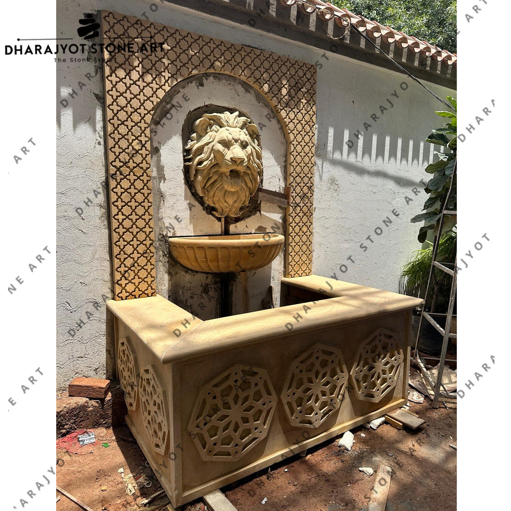 Luxury Hand-Carved Marble Lion Head Wall Fountain