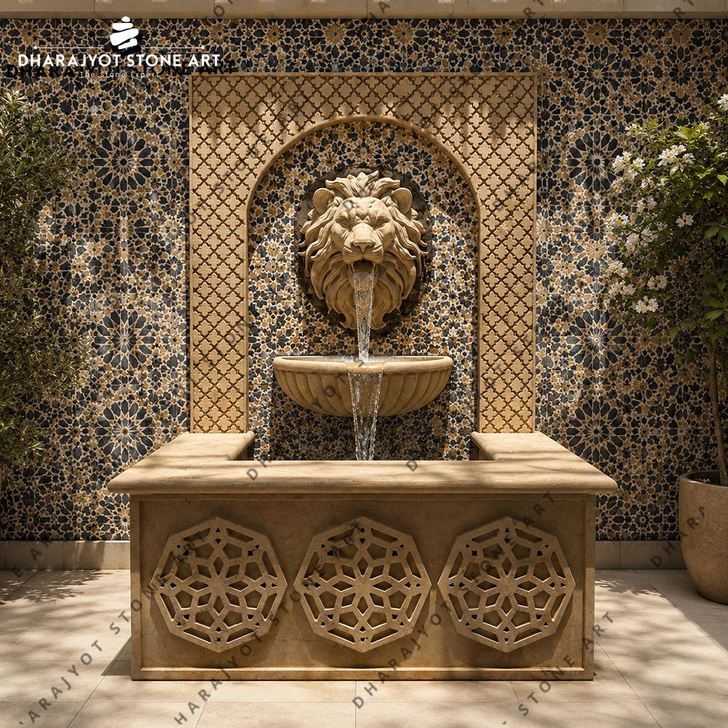 Luxury Hand-Carved Marble Lion Head Wall Fountain – Dharajyot Stone Art