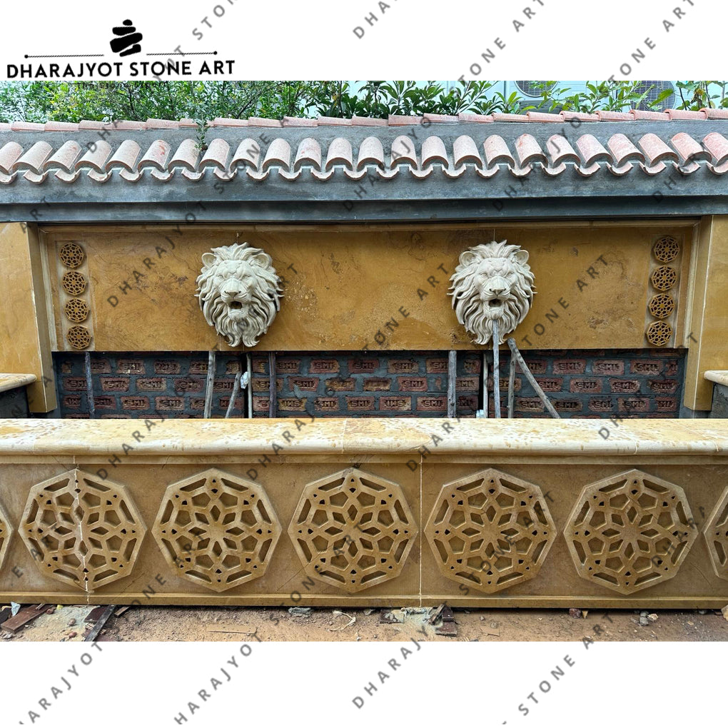 Luxury Hand-Carved Marble Lion Head Wall Fountain