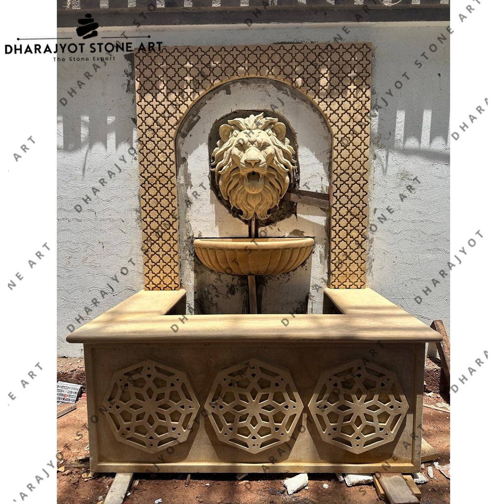 Luxury Hand-Carved Marble Lion Head Wall Fountain
