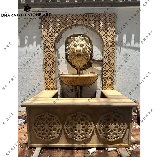 Luxury Hand-Carved Marble Lion Head Wall Fountain