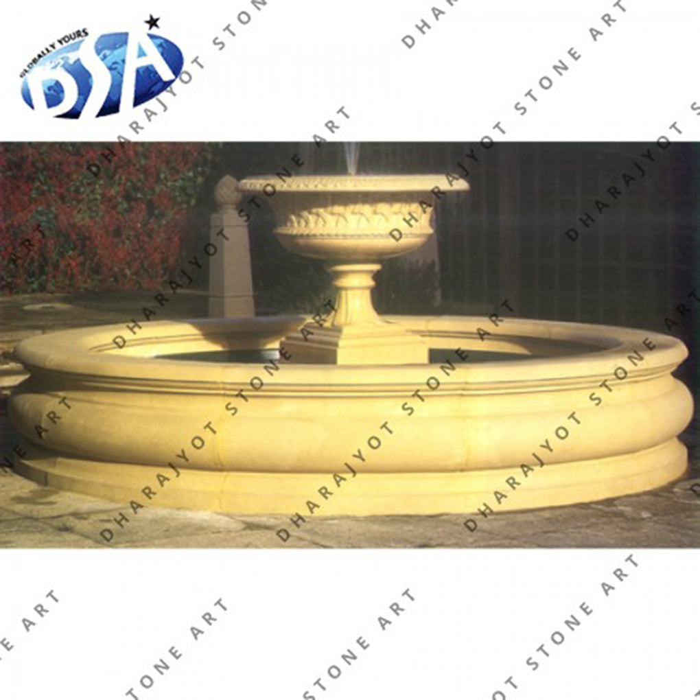 Yellow Sandstone Hand Carved Garden & Pond Fountain