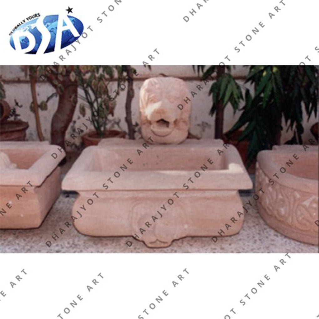 Customized Size Outdoor Garden Lion Head Marble Wall Fountain