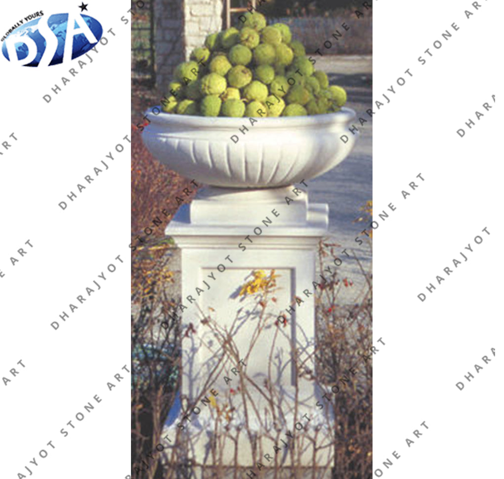 White Unique Marble Stone Sandstone Flower Pot Planter