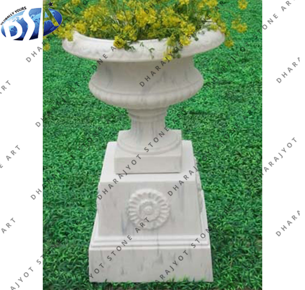 Home Garden White Marble Round Flowerpot Planter