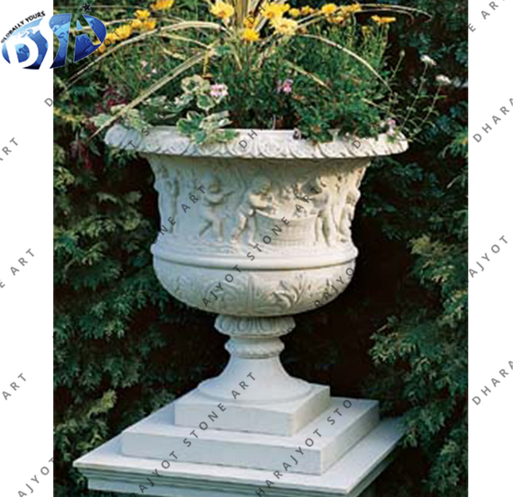 Big Outdoor Garden Marble Stone Flowerpot Planter