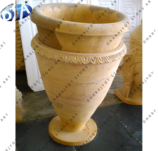 New Design Garden Outdoor Hand Carved Sandstone Flowerpot