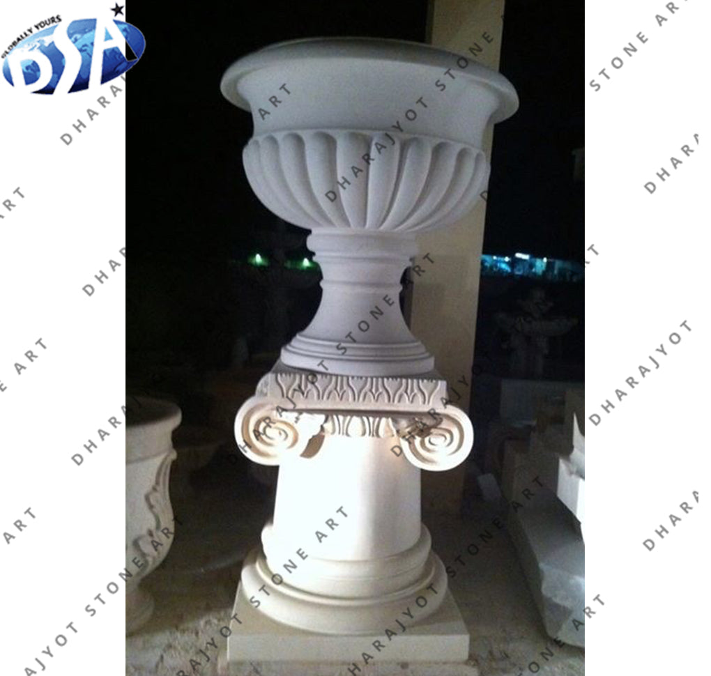 Outdoor Garden Large White Sandstone Flower Planter Pot