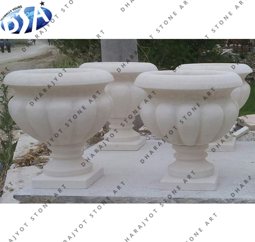 Sandstone White Flower Pot & Planter