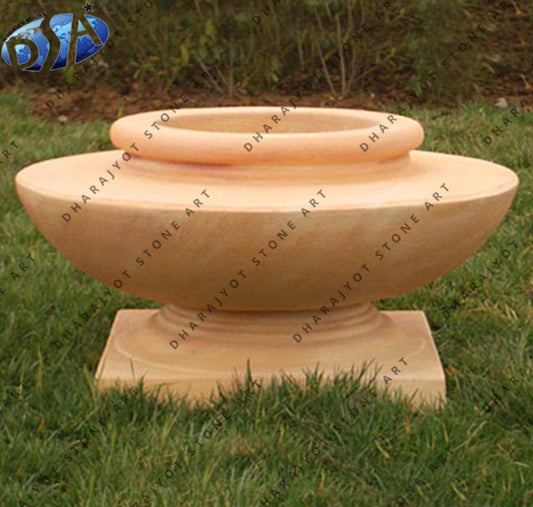 Gold Sandstone Carved Garden Flower Pot