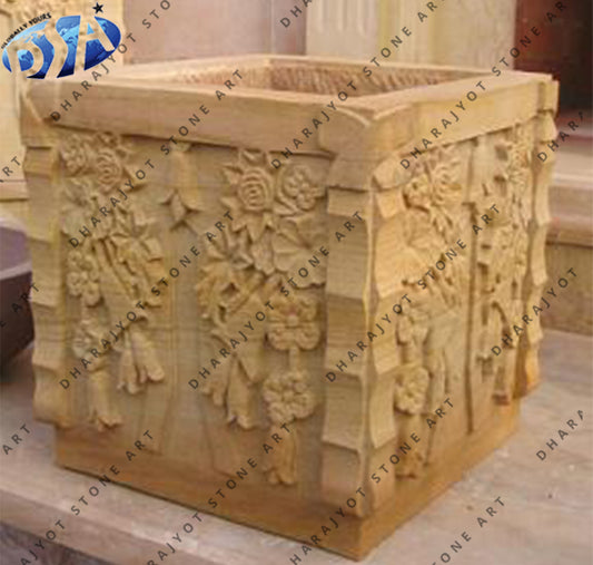 Yellow Sand Stone Square Stone Planter