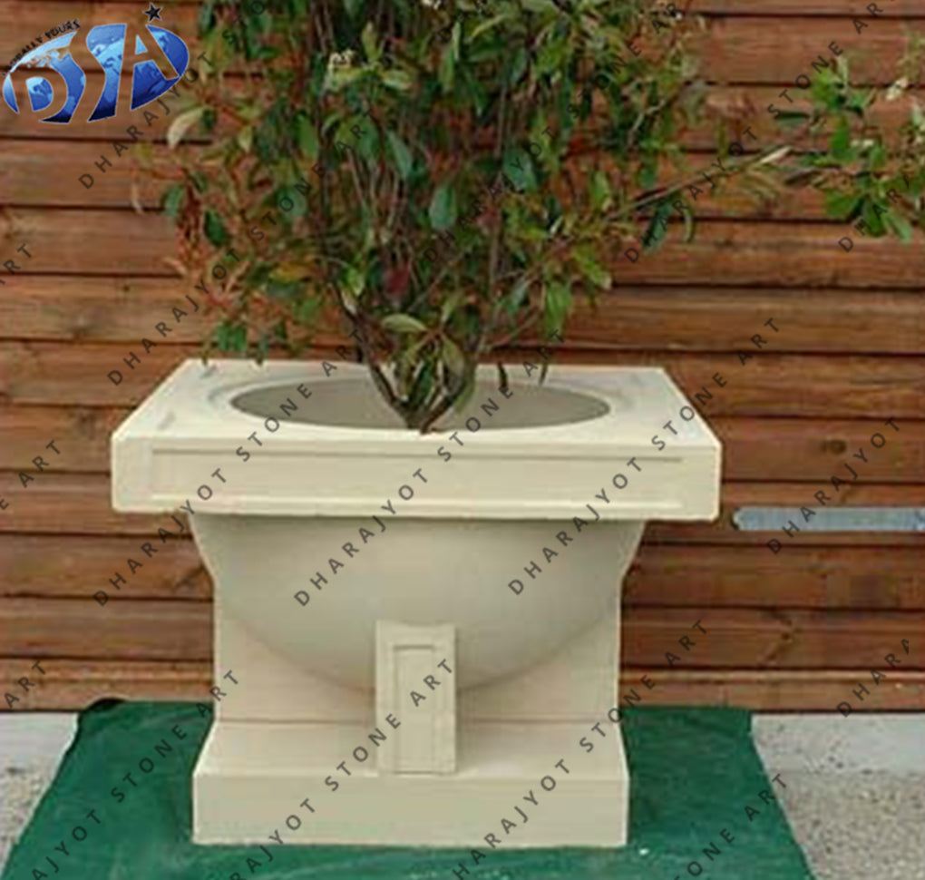 Natural Stone Outdoor Beige Sandstone Flower Planter