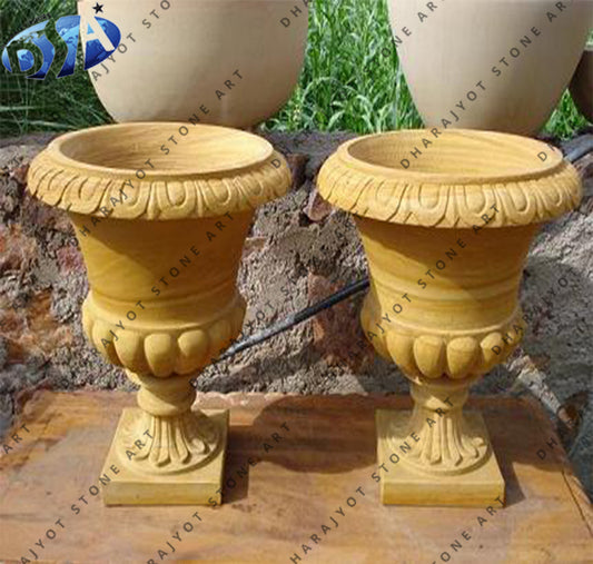 Outdoor Decorative Yellow Sandstone Flowerpot