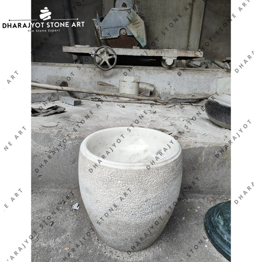 Classic Carved Outdoor Round Stone Flower Pot