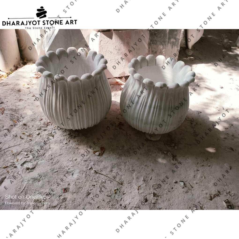 Elegant Handcrafted Natural White Stone Flower Planter Pot