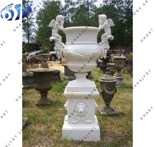 Garden Decoration Hand Carved Antique Stone Flowerpot