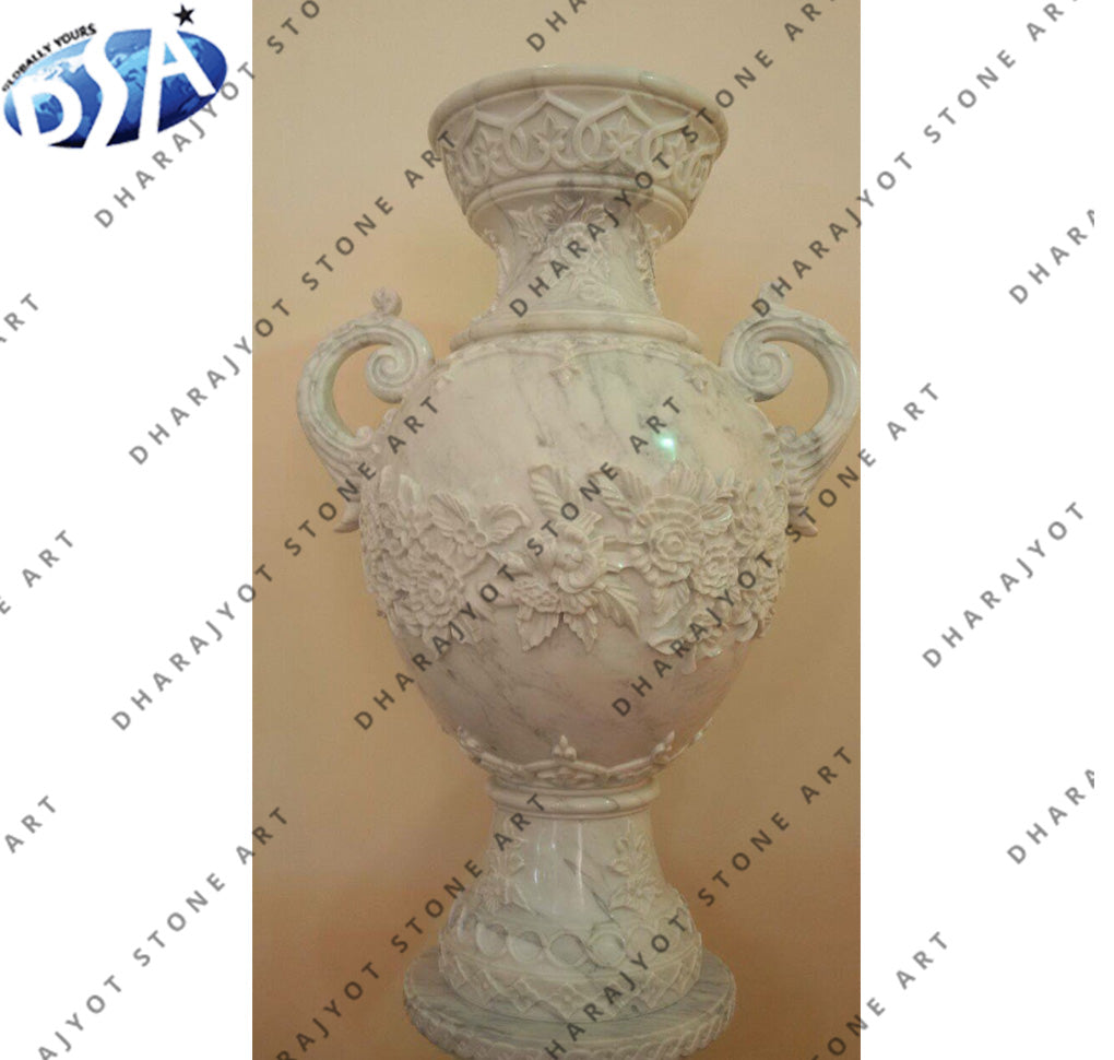 Hand Carved Big Marble Flower Planter Vase