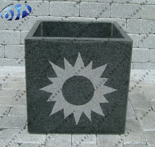 Dark Grey Square Granite Flower Pots & Planters