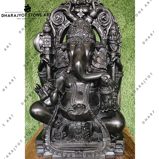 Custom Hand Carved Ganesh Black Marble Statue