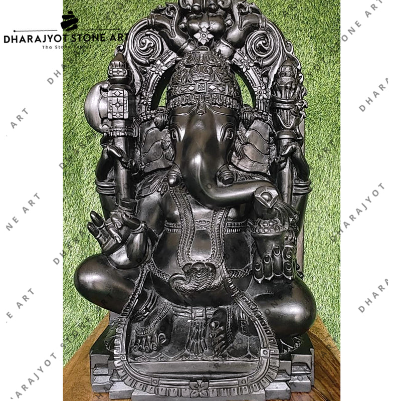 Custom Hand Carved Ganesh Black Marble Statue