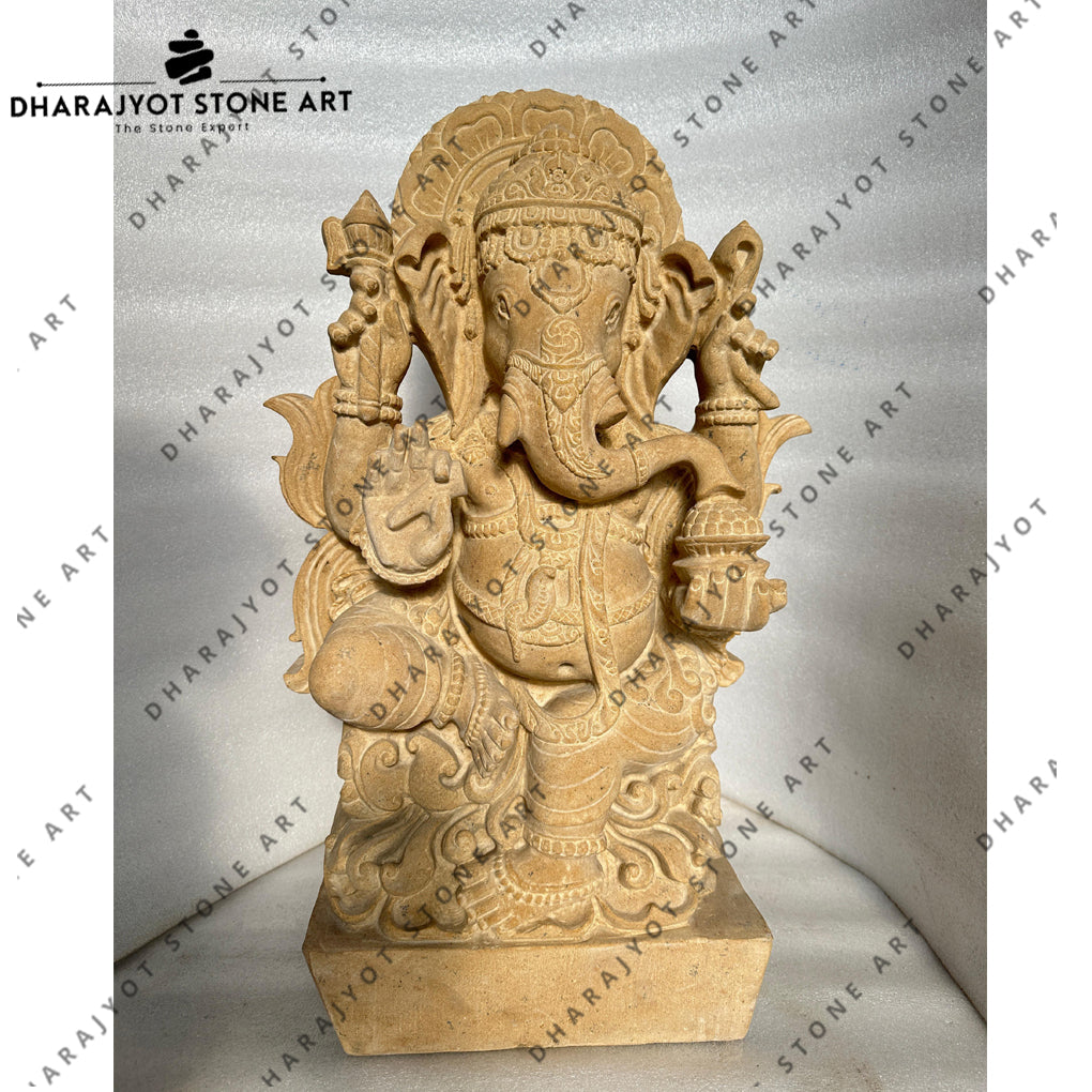 Traditional Detailing Design Handcrafted Standing Stone Ganesh Idol