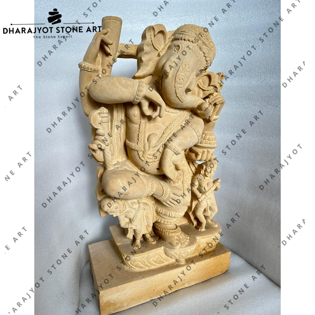 Handcrafted Artistic Carving Sandstone Ganesh Statue