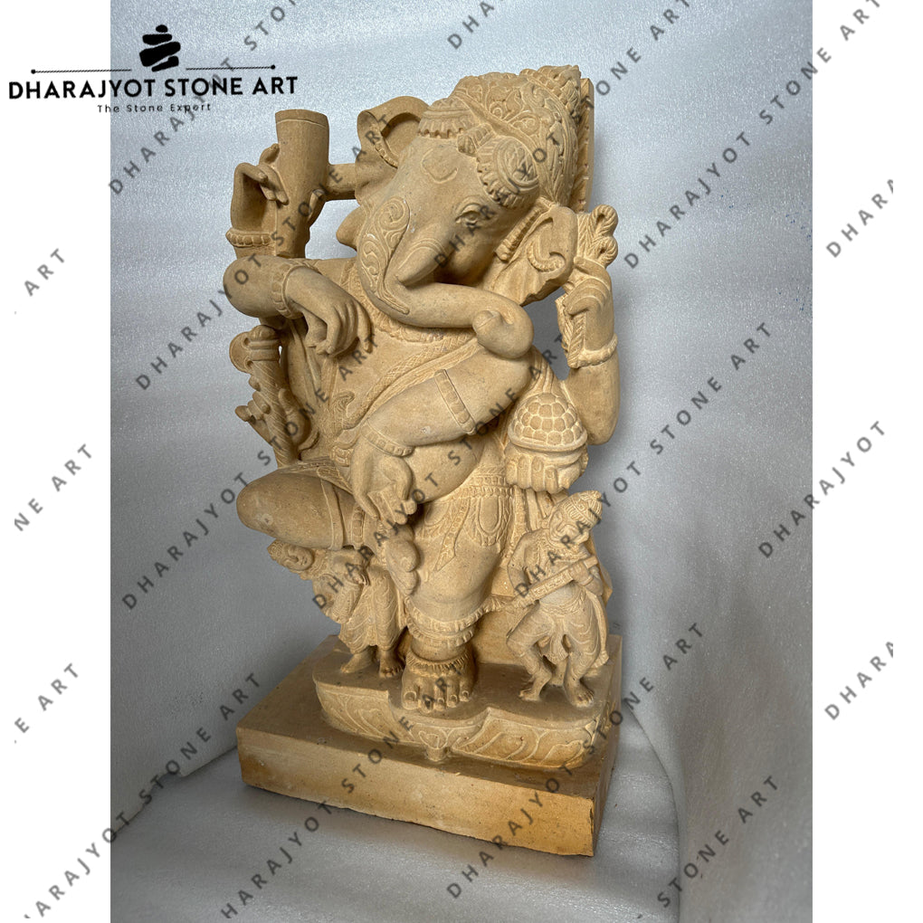 Handcrafted Artistic Carving Sandstone Ganesh Statue