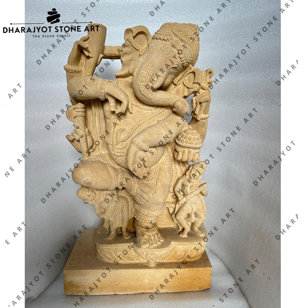 Handcrafted Artistic Carving Sandstone Ganesh Statue