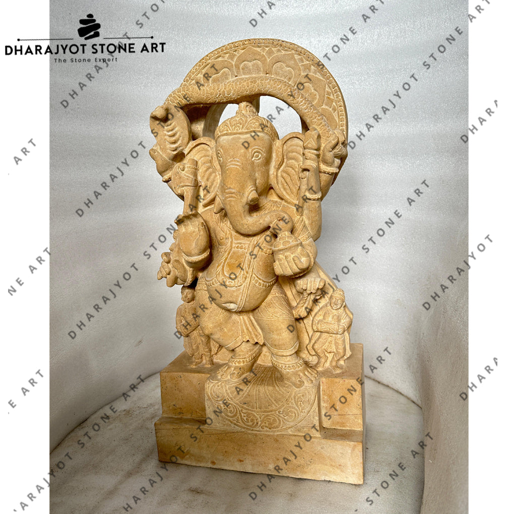 Natural Sandstone Handcarved Dancing Ganesha Statue