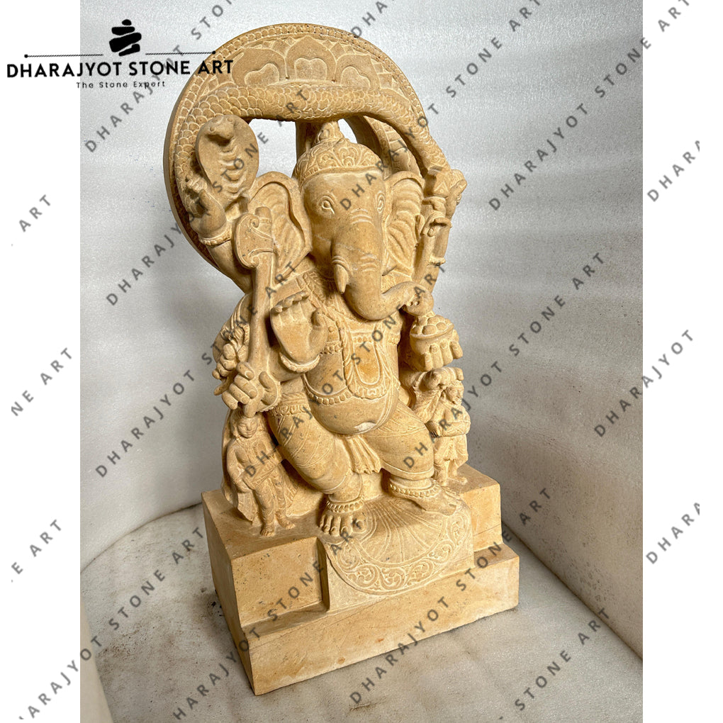 Natural Sandstone Handcarved Dancing Ganesha Statue