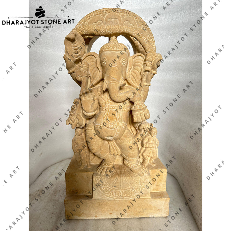 Natural Sandstone Handcarved Dancing Ganesha Statue